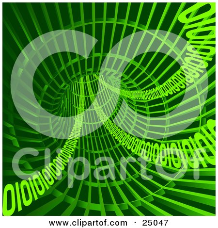 Clipart Illustration of Green Binary Coding Speeding Through A Green Wire Tunnel by Tonis Pan