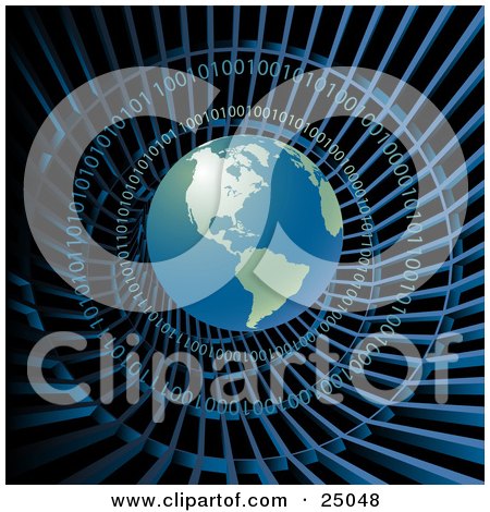 Clipart Illustration of Binary Coding Circling Around Planet Earth In A Wire Tunnel by Tonis Pan