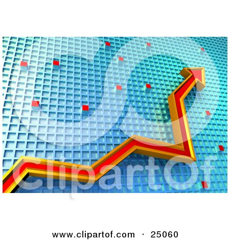 Clipart Illustration of a Red And Orange Arrow Pointing Upwards On A Gradient Grid Chart by Tonis Pan