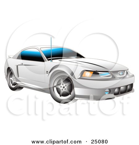 Clipart Illustration Of A White 2001 Roush Stage III Ford Mustang Car by Andy Nortnik