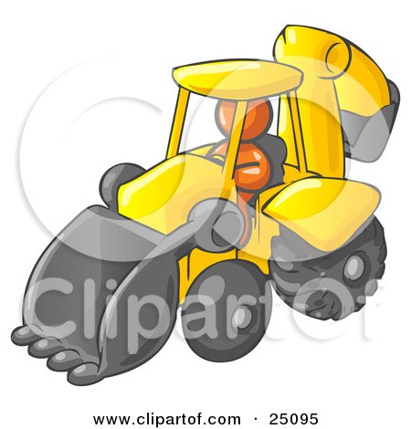 Clipart Illustration of an Orange Man Operating A Yellow Backhoe Machine At A Construction Site by Leo Blanchette