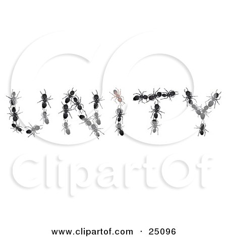 Clipart Illustration of a Group Of Worker Ants Forming The Word UNITY by Leo Blanchette