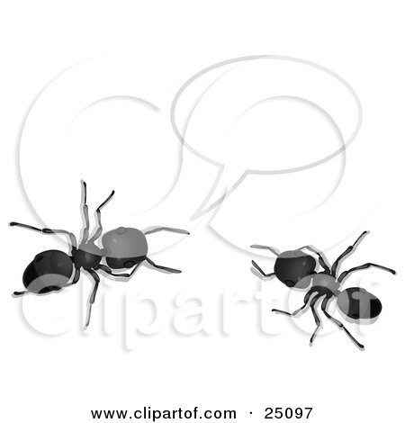 Clipart Illustration of Two Black Worker Ants Holding A Conversation Under A Text Bubble by Leo Blanchette