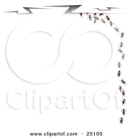 Clipart Illustration of Worker Ants In Line Along The Border Of A Background With Zigzag Cracks At The Top by Leo Blanchette