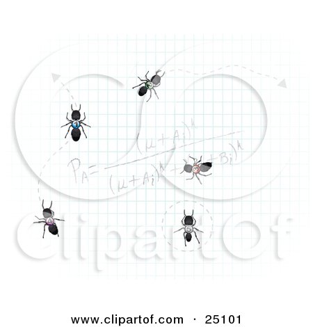 Clipart Illustration of a Team Of Worker Ants Crawling On Graph Paper With Calculations by Leo Blanchette
