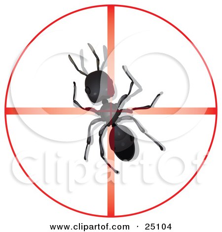Clipart Illustration of a Big Black Worker Ant In The Center Of A Red Target by Leo Blanchette