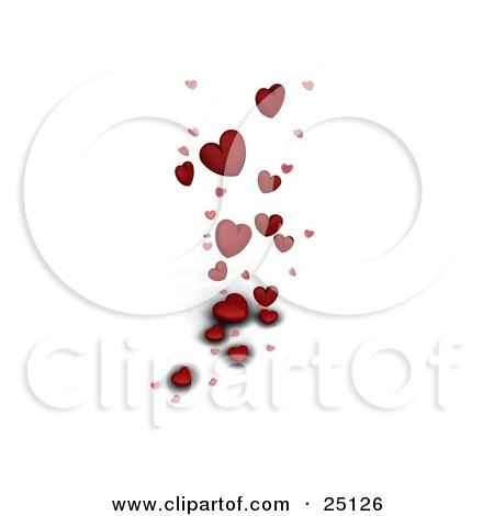 Clipart Illustration of a Red Love Hearts Falling On A White Background by KJ Pargeter