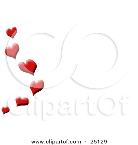 Clipart Illustration of a Red Love Hearts Floating Up Along The Edge Of A White Background by KJ Pargeter