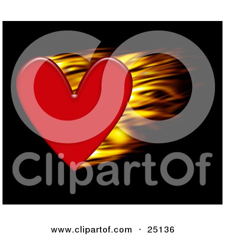 Clipart Illustration of a Passionate Red Heart Flaming Over Black by KJ Pargeter