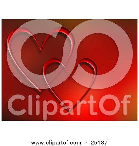 Clipart Illustration of Two Red Love Hearts Entwined Over A Gradient Background by KJ Pargeter
