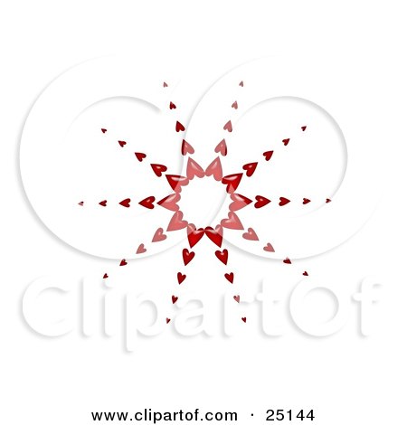 Clipart Illustration of a Burst of Red Hearts Over White by KJ Pargeter