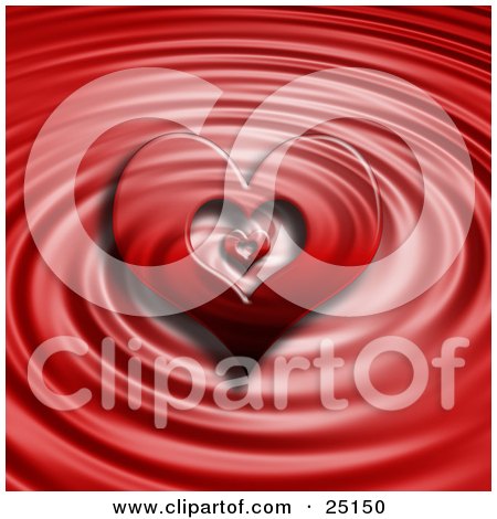 Clipart Illustration of a Heart In A Heart Over A Red Liquid Ripple Background by KJ Pargeter