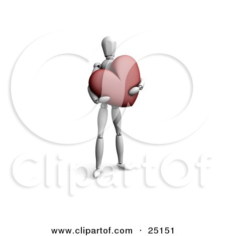 Clipart Illustration of a White Figure Character Standing And Holding A Big Love Heart by KJ Pargeter