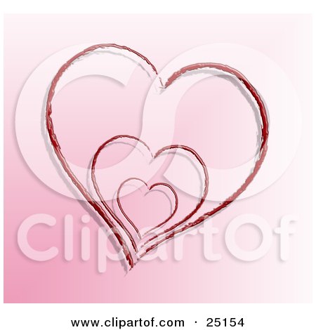 Clipart Illustration of Three Elegant Hearts Inside One Another Over A Gradient Pink Background by KJ Pargeter