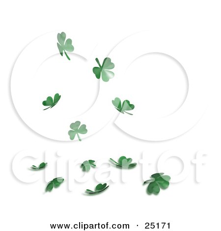 Clipart Illustration of Green St Patrick's Day Shamrock Clover Leaves Falling Down by KJ Pargeter