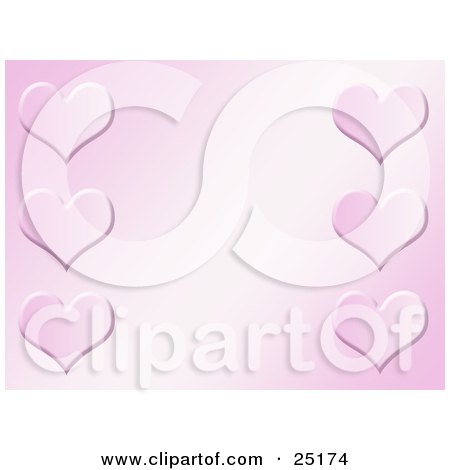 Clipart Illustration of Six Hearts Along The Sides Of A Gradient Pink Background by KJ Pargeter