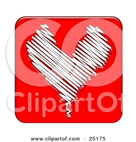 Clipart Illustration of a Sketched White Line Heart Over A Red Background by KJ Pargeter