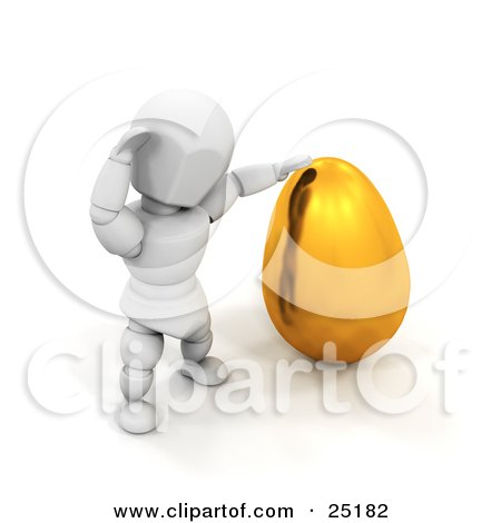 Clipart Illustration of a White Character Trying To Budge A Big Gold Easter Egg by KJ Pargeter