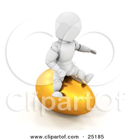 Clipart Illustration of a Silly White Character Sitting On Top Of A Large Golden Easter Egg by KJ Pargeter