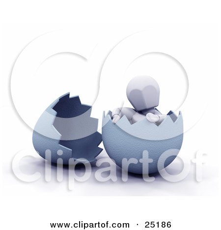 Clipart Illustration of a Relaxed White Character Sitting In A Broken Blue Easter Egg by KJ Pargeter
