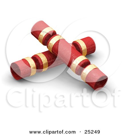 Clipart Illustration of Two Christmas Gift Crackers Wrapped In Red And Gold by KJ Pargeter