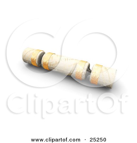 Clipart Illustration of a White And Gold Christmas Gift Cracker by KJ Pargeter