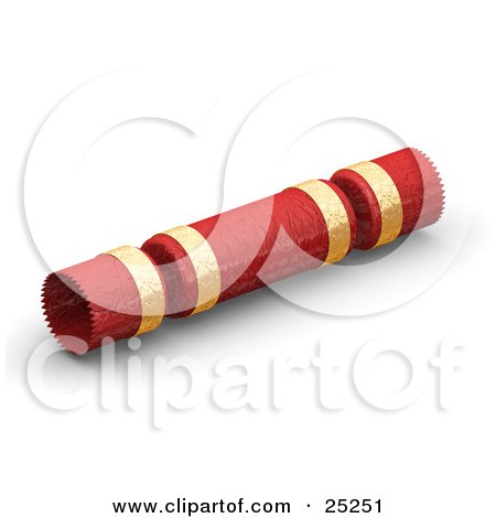 Clipart Illustration of a Christmas Gift Cracker Wrapped In Red And Gold by KJ Pargeter