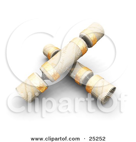 Clipart Illustration of Two Christmas Gift Crackers Wrapped In Beige And Gold by KJ Pargeter