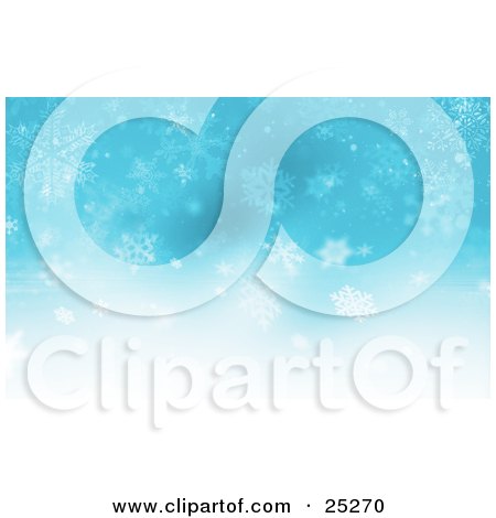 Clipart Illustration of White Snowflakes Falling Down Over Blue, With Bright Light At The Bottom by KJ Pargeter