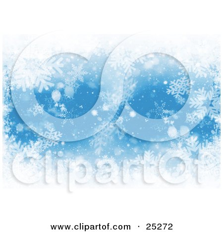 Clipart Illustration of a Snowy Background Of Snow And Flakes Over Blue by KJ Pargeter