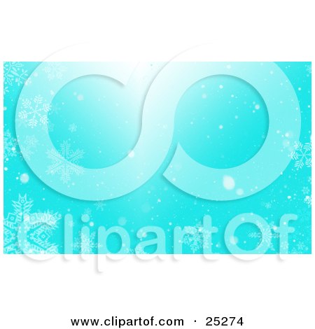 Clipart Illustration of a Winter Background Of Snowflakes And Snow Falling, Over Blue by KJ Pargeter