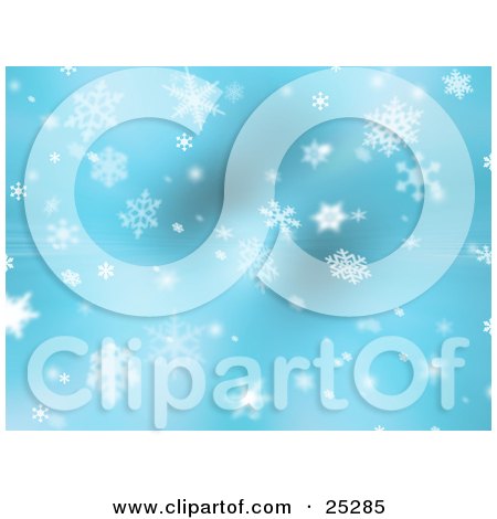 Clipart Illustration of a Blue Winter Background Of White Snowflakes by KJ Pargeter