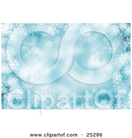 Clipart Illustration of a Blue Background Of Snowflake Clusters, With A Blurred Center by KJ Pargeter