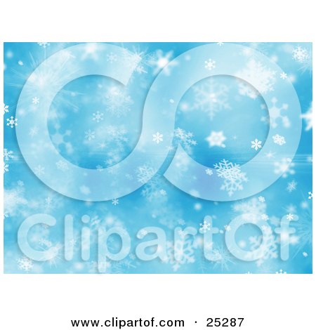 Clipart Illustration of a Pretty Blue Christmas Background Of White Snowflakes by KJ Pargeter