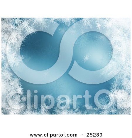 Clipart Illustration of a Christmas Border Of White Snowflakes Over Blue, With Space In The Center For Text by KJ Pargeter