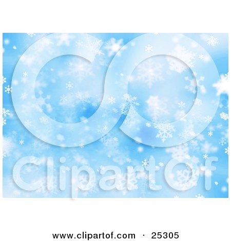 Clipart Illustration of a Blue Background Of Snowflakes Falling On Christmas by KJ Pargeter