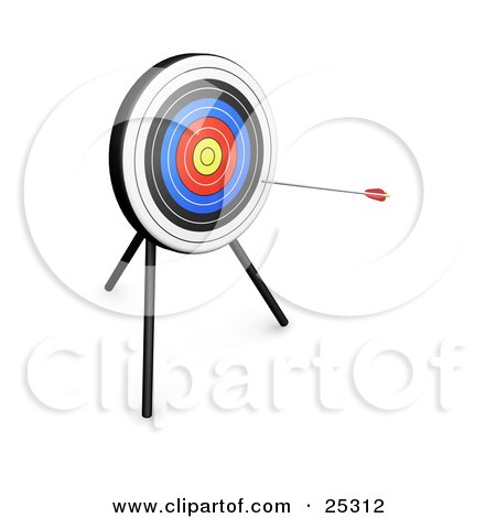 Clipart Illustration of a Target Board With An Arrow In The White by KJ Pargeter