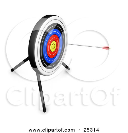 Clipart Illustration of an Arrow In The Outer Rings Of A Target Board by KJ Pargeter