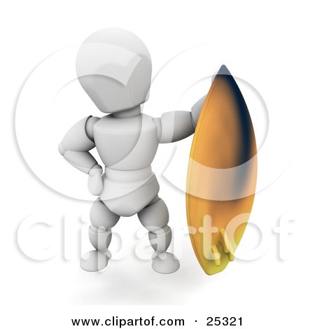 Clipart Illustration of a White Character Standing And Holding Up His Yellow Surfboard by KJ Pargeter