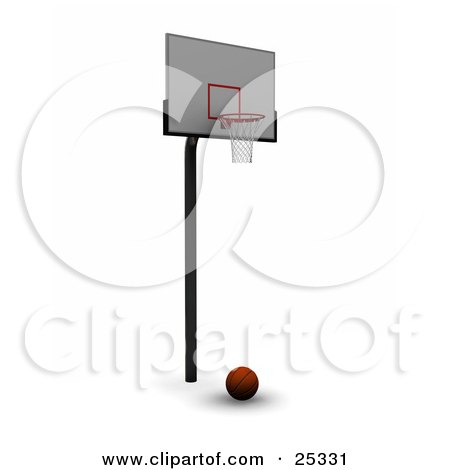 Clipart Illustration of a Basketball Resting Still On The Ground Under A Hoop by KJ Pargeter