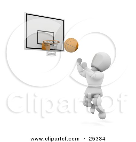 Clipart Illustration of a White Character Leaping To Toss A Basketball In The Hoop by KJ Pargeter