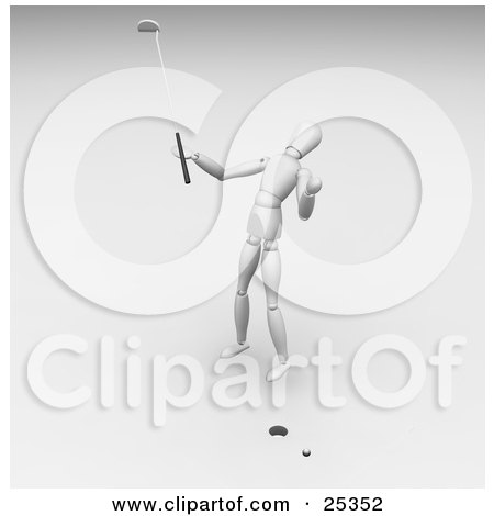 Clipart Illustration of a Frustrated White Figure Character Screaming After Missing The Golf Hole by KJ Pargeter