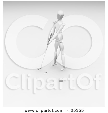 Clipart Illustration of a Golfing White Figure Character Concentrating While Preparing To Tee The Ball Into The Hole by KJ Pargeter