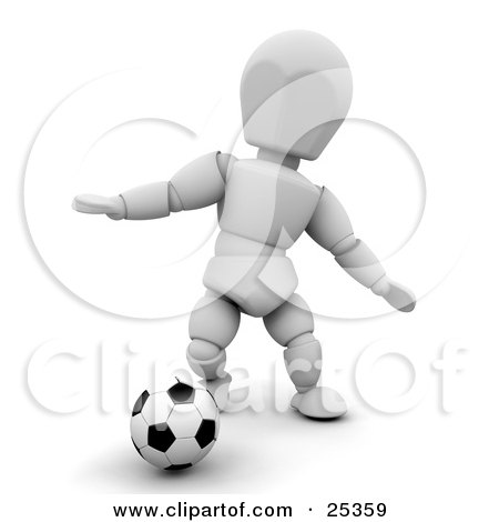 Clipart Illustration of a White Character Holding His Arms Out And Dribbling A Soccer Ball During A Game by KJ Pargeter
