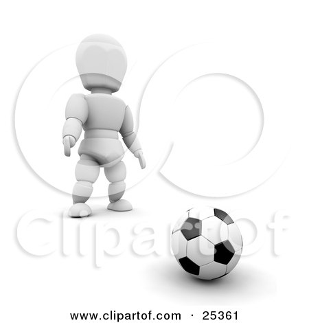 Clipart Illustration of a White Character Standing Close To A Soccer Ball by KJ Pargeter