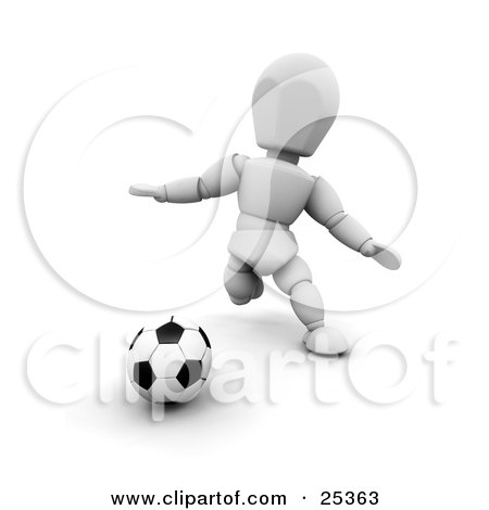 Clipart Illustration of a White Character Running And Preparing To Kick A Soccer Ball During A Game by KJ Pargeter