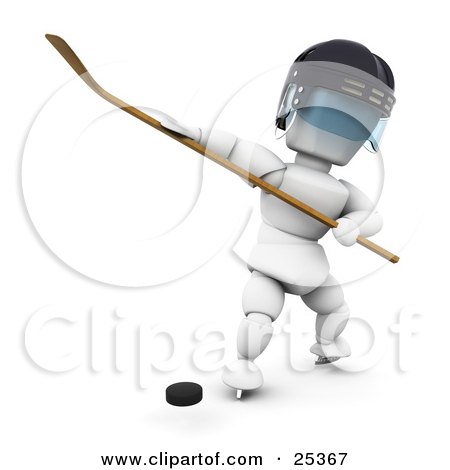 Clipart Illustration of a White Character In A Helmet Preparing To Hit A Puck With A Hockey Stick by KJ Pargeter