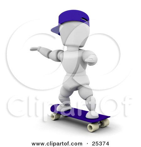 Clipart Illustration of a White Character Wearing A Blue Hat, Holding His Arms Out And Skateboarding by KJ Pargeter