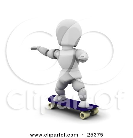 Clipart Illustration of a White Character With His Arms Out For Balance, On A Blue Skateboard by KJ Pargeter