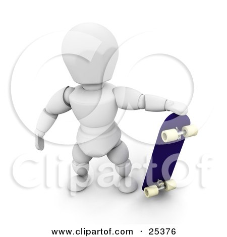 Clipart Illustration of a White Character Standing And Holding Up His Blue Skateboard by KJ Pargeter